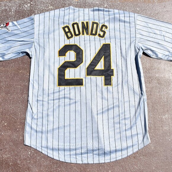 New!! Barry Bonds Pittsburgh Pirates Gray Pinstripe Baseball Jersey Men's Large - Picture 1 of 2